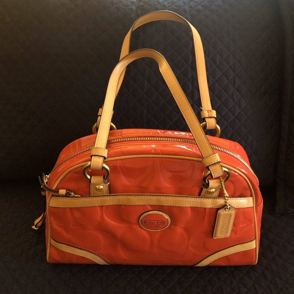 COACH Peyton Papaya Patent Leather with Leather Trim Satchel